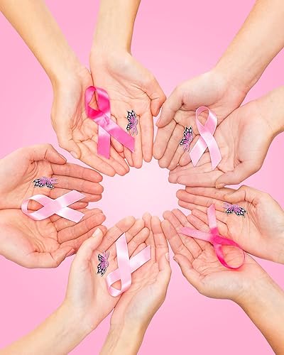 Miniatura 5 de Alfileres de solapa para concientización sobre el cáncer de mama, alfileres de esmalte de mariposa de cinta rosa con cinta oficial Hope Love, broche
