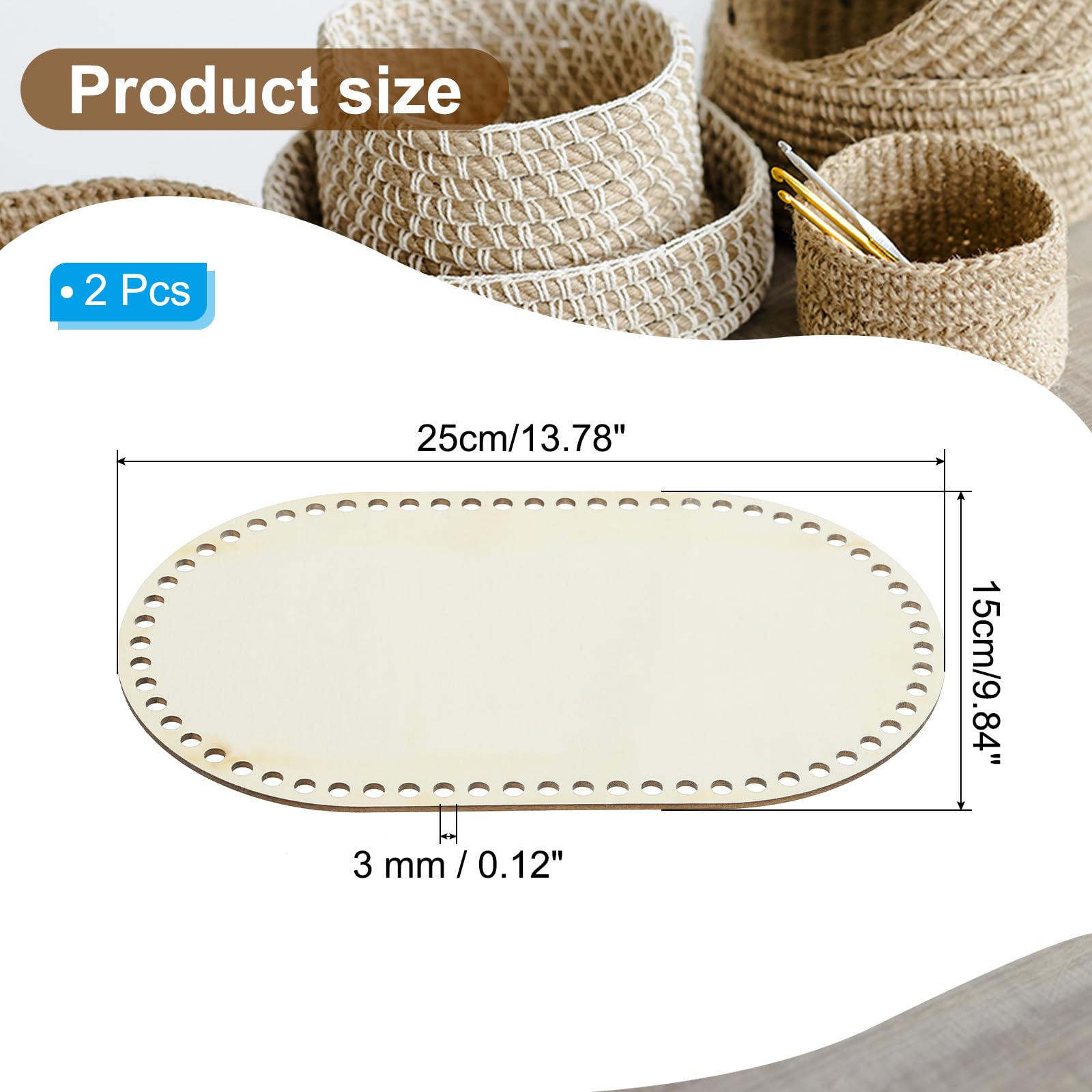 PATIKIL 2pcs Basket Wood Bottom 10" x 6" - Image 2