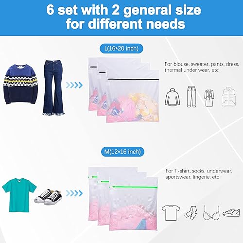 Miniatura 5 de GOGOODA Bolsas de malla para lavandería, bolsas de lavado delicadas para suéter, blusa, medias, brasieres, bolsas de lavado de primera calidad para