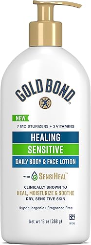 Gold Bond Loción diaria para cuerpo y cara Healing Sensitive para pieles secas y sensibles, 13 onzas