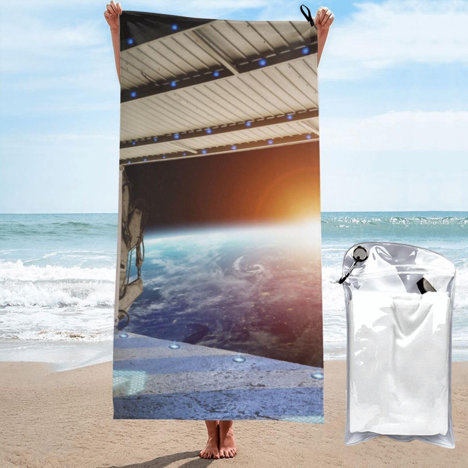 Earth from A Shuttle Runway Microfiber Beach Towel Extra Large 31.5"X63"-Quick Dry Lightweight Towel, Compact Fast Drying Towel for Travel, Swimming Pool