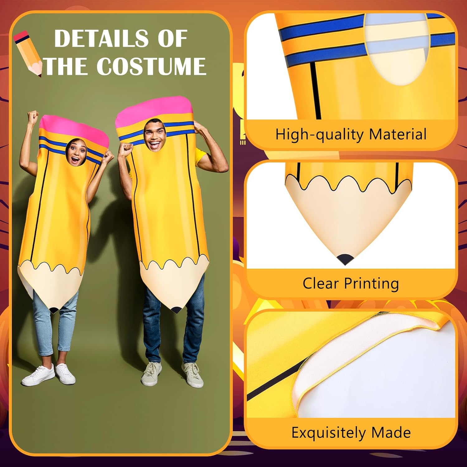 Skicuff 2 Sets Halloween Pencil Costume for Adults Pencil Fancy Dress Funny Outfit for Halloween Cosplay Dress Up, One Size