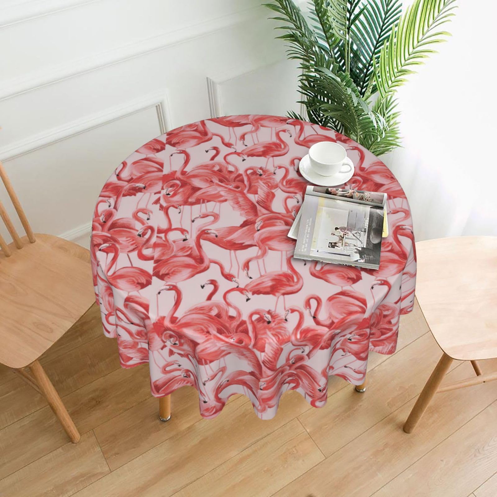 OKFSTY Flamingo Print Round Tablecloth 60in for Wedding Elegant Polyester Cover for Party Reception Festive Dinner