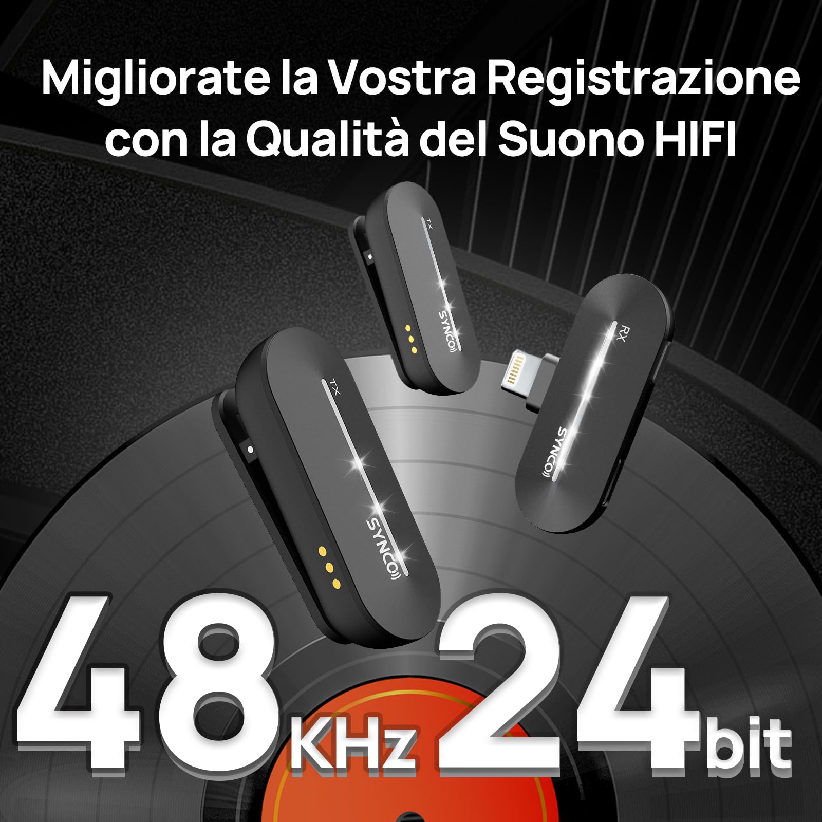 SYNCO Microfono Per iPhone, P2SL 【Certificazione MFi】di Mic Lavalier Wireless 2.4Ghz Con Custodia di Ricarica Per il iPhone iPad Vlog Youtube, Microfono Lightning