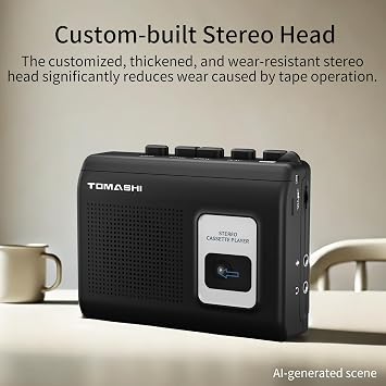 TOMASHI Portable Cassette Player Tape Recorder with Built-in Speaker,Microphone,Headphone Jack-, 4.57 x 3.54 x 1.38inch (Black)