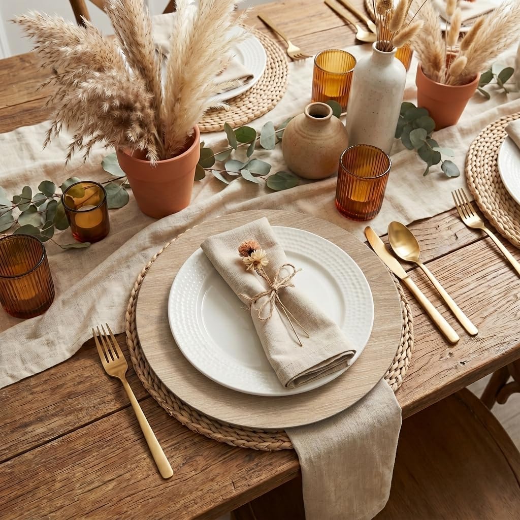 JEVERGN Faux Wood Charger Plates Set of 24, 13-Inch Rustic Farmhouse Plastic Round Decorative Service Plates for Dinner Plates, Table Decor for Wedding, Thanksgiving, Christmas & Fall Parties