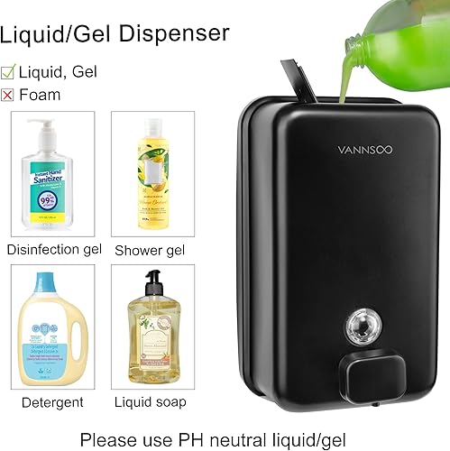 Miniatura 6 de Dispensador de jabón de mano montado en la pared, 40.6 fl oz, 40 onzas, dispensador de jabón líquido negro de acero inoxidable comercial para