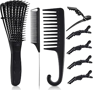 8PCS Detangling Brush and Comb, MORGLES Detangling Hair Brush Wide Tooth Comb for Curly Hair Brush with Rat Tail Comb Alli...