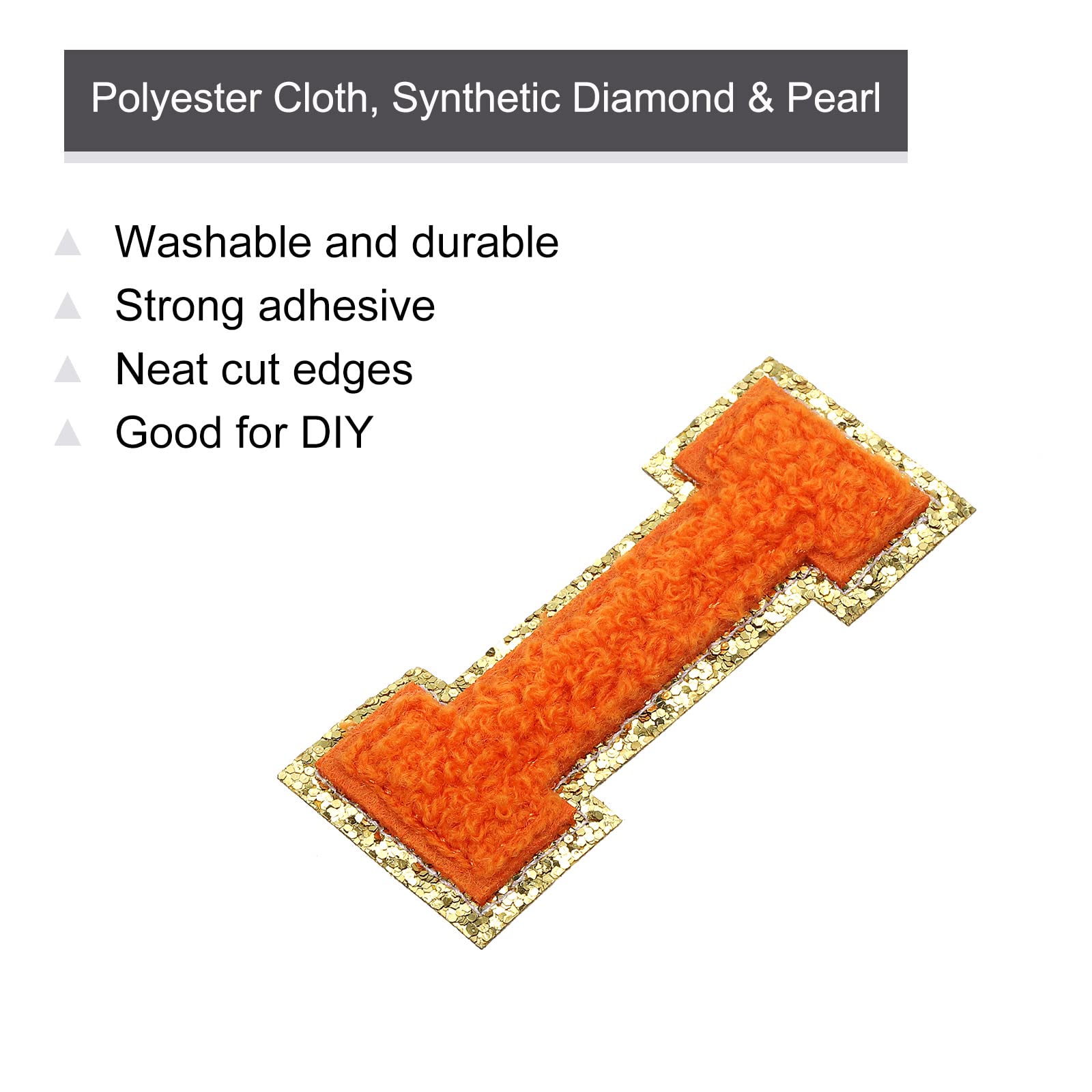 MECCANIXITY 4-Pack Orange 'H' Chenille Letter Patches - Iron-On Embroidered Patches For Jackets, Hats, Bags