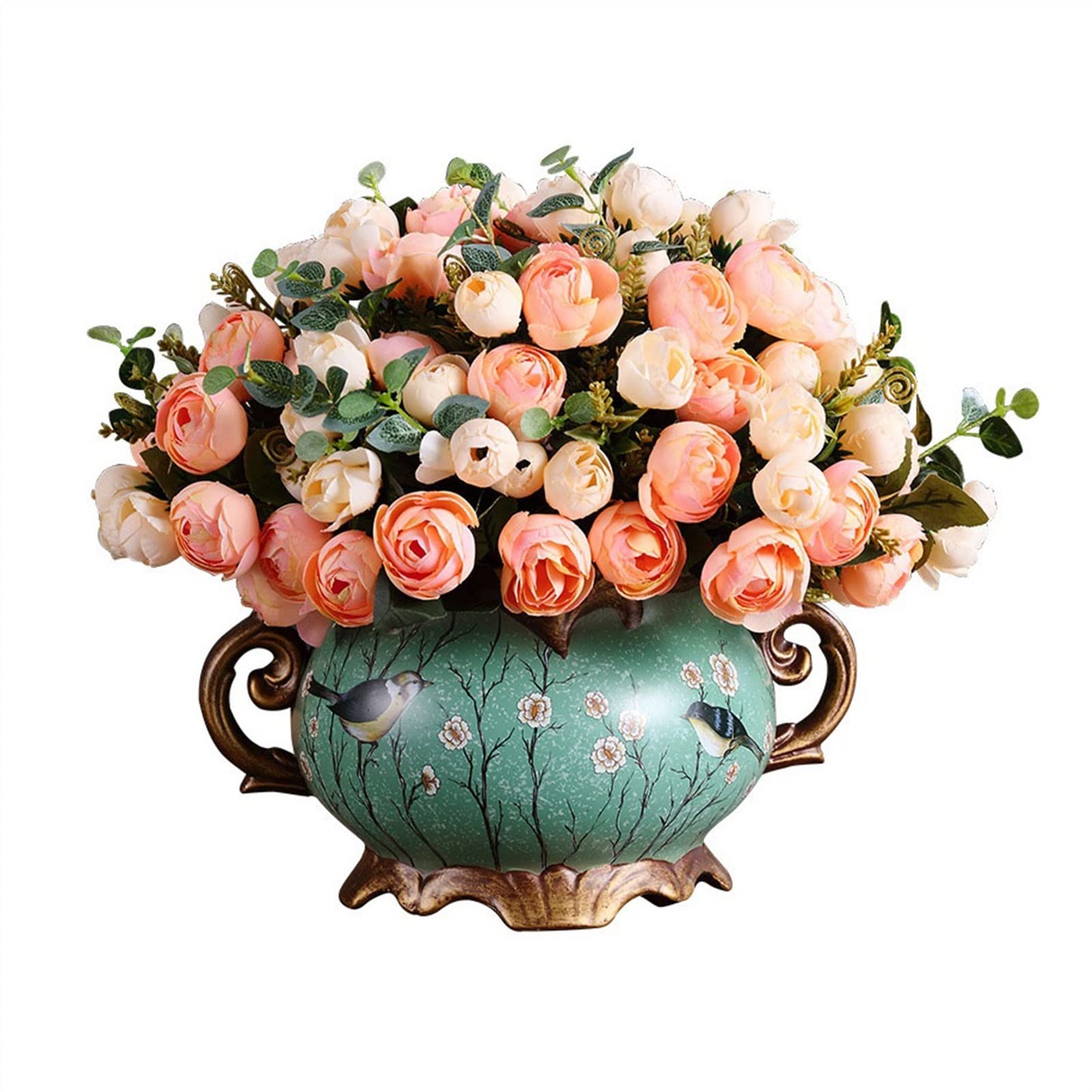 Bouquet de fleurs artificielles rétro et vase en céramique, le cadeau idéal pour la maison