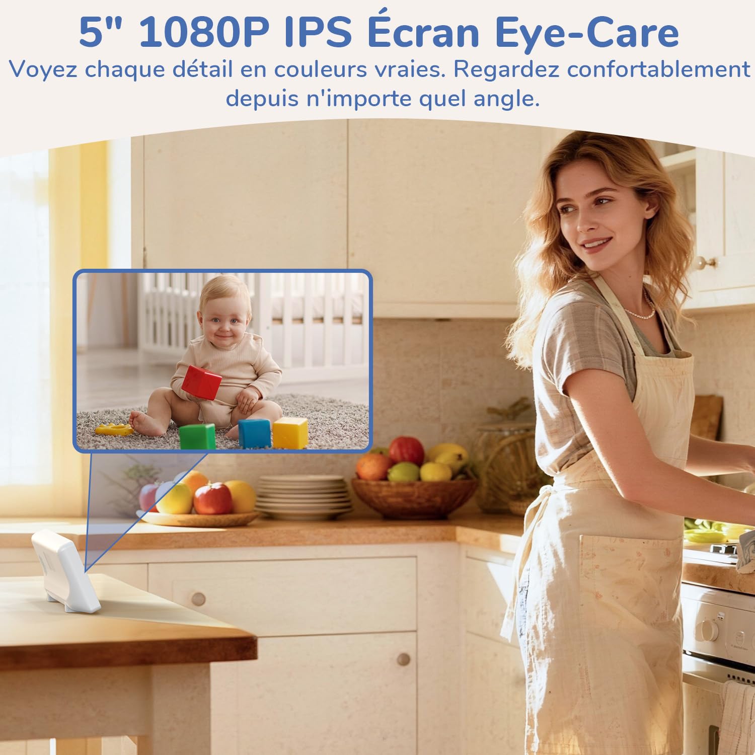 sans WiFi 5" IPS Babyphone Camera, 1080P Babyphone, Vision Nocturne, Mode VOX & Zoom 3X, Audio bidirectionnel Caméra Bébé, capteur de température