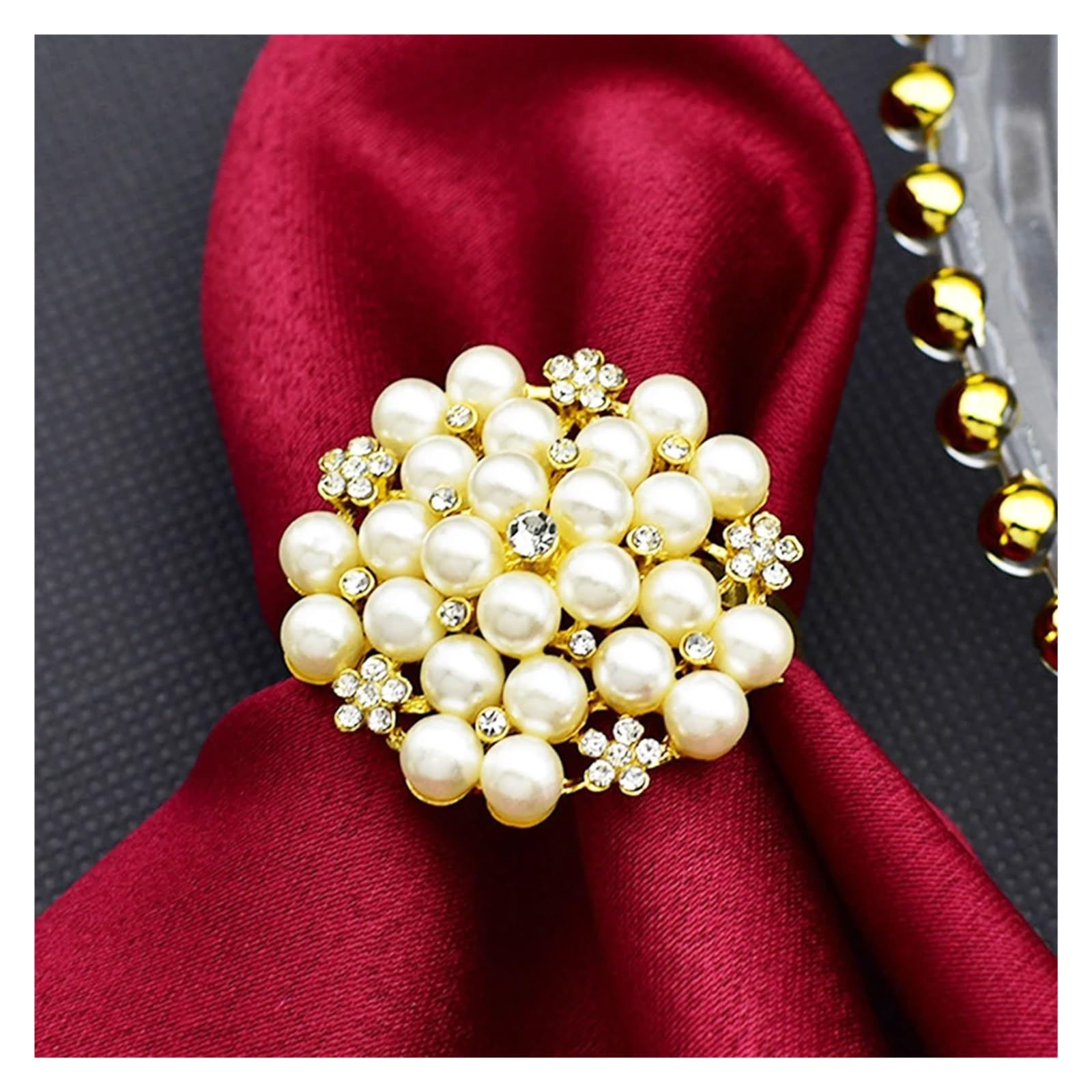 napkin rings Alloy Metal Napkin Ring for Wedding Table Decoration Pearl Holder Buckle Towel Rings Family Dinner Deco(I)