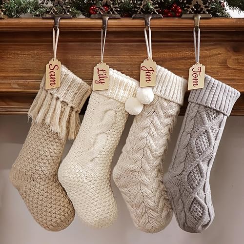 Pawliss Medias de Navidad paquete de 4 medias de punto trenzado de 18 pulgadas para chimenea, acogedoras medias de Navidad colgantes, decoraciones