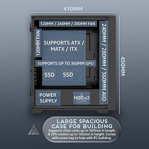 Miniatura 6 de Apevia Inspire-BK Inspire Mid Tower ATX - Funda para PC gaming con 4 ventiladores ARGB de 4.724 in, 366 modos de luz RGB, 1 panel frontal de flujo