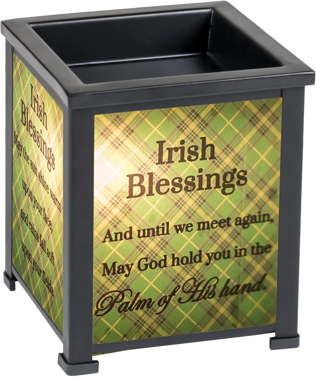 Elanze Designs Irish Blessings Black Metal Electrical Wax Tart and Oil Glass Lantern Warmer