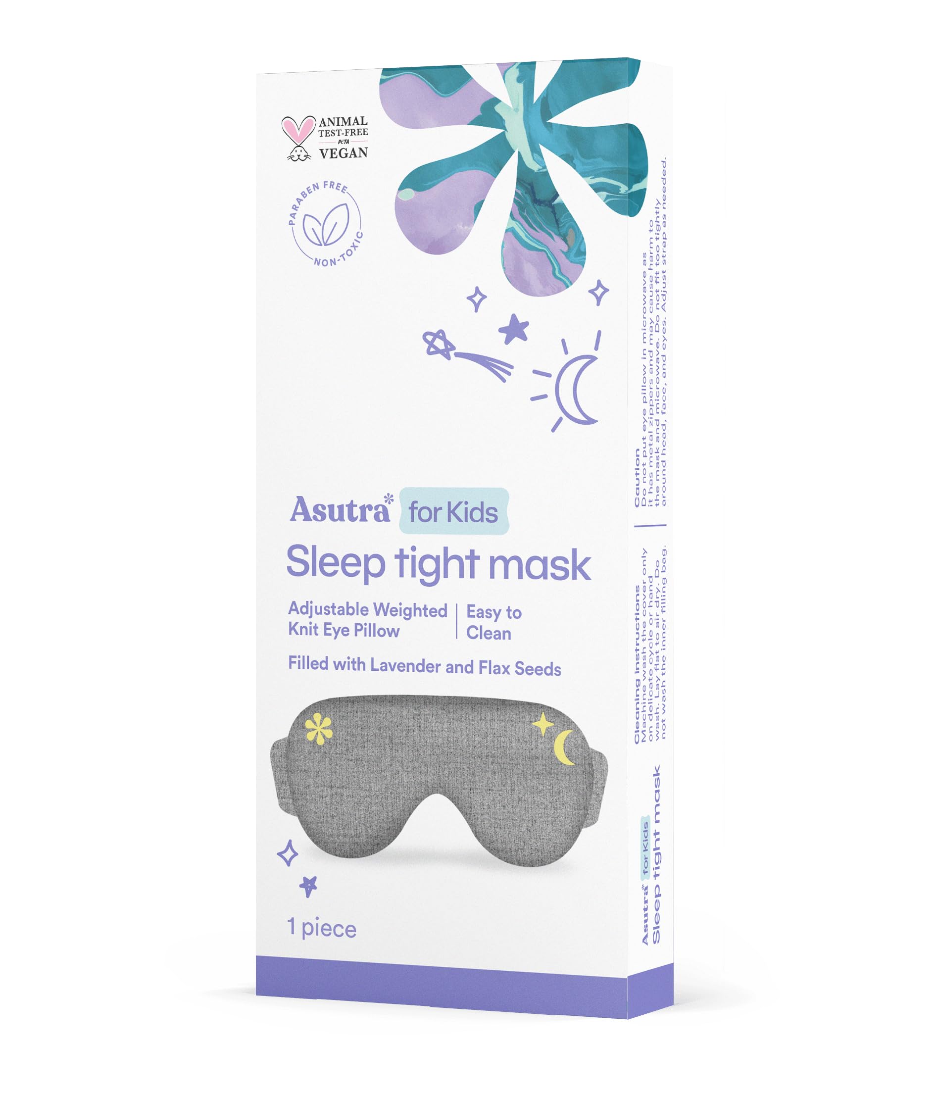 ASUTRA Kids Eye Pillow for Sleep, Gray Cotton Jersey | Filled w/Lavender Buds & Flax Seeds, Weighted Eye Mask, Meditation & Light Blocking Blindfold