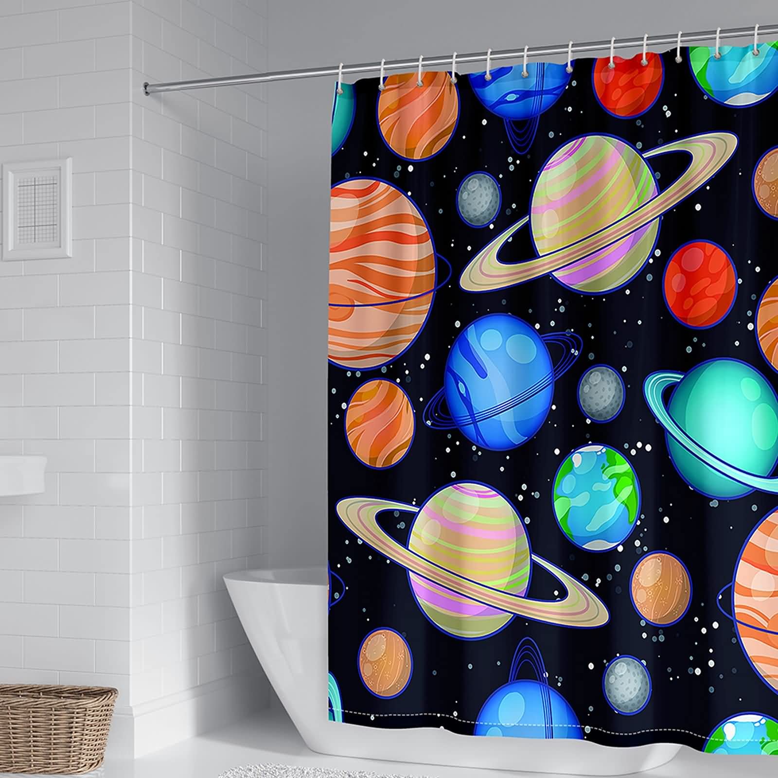 Rideau de douche planètes 180x180cm pour évader les enfants dans le bain