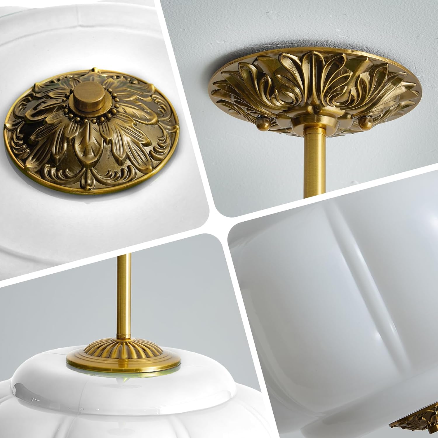 Milk Glass Ceiling Light Fixture,Milk Glass Pendant Light ,Semi Flush Mount Pendant Light Vintage Schoolhouse Ceiling Light for Kitchen Island, Living Room, Dining Room, Bedroom (White, 15 Inch)