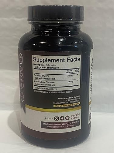 Vista 10 de NutriFlair Berberina HCL Premium 1200mg, 120 Cápsulas - Más Canela Pura Verdadera de Ceilán, Píldoras de Suplementos de Raíz de Berberina HCI