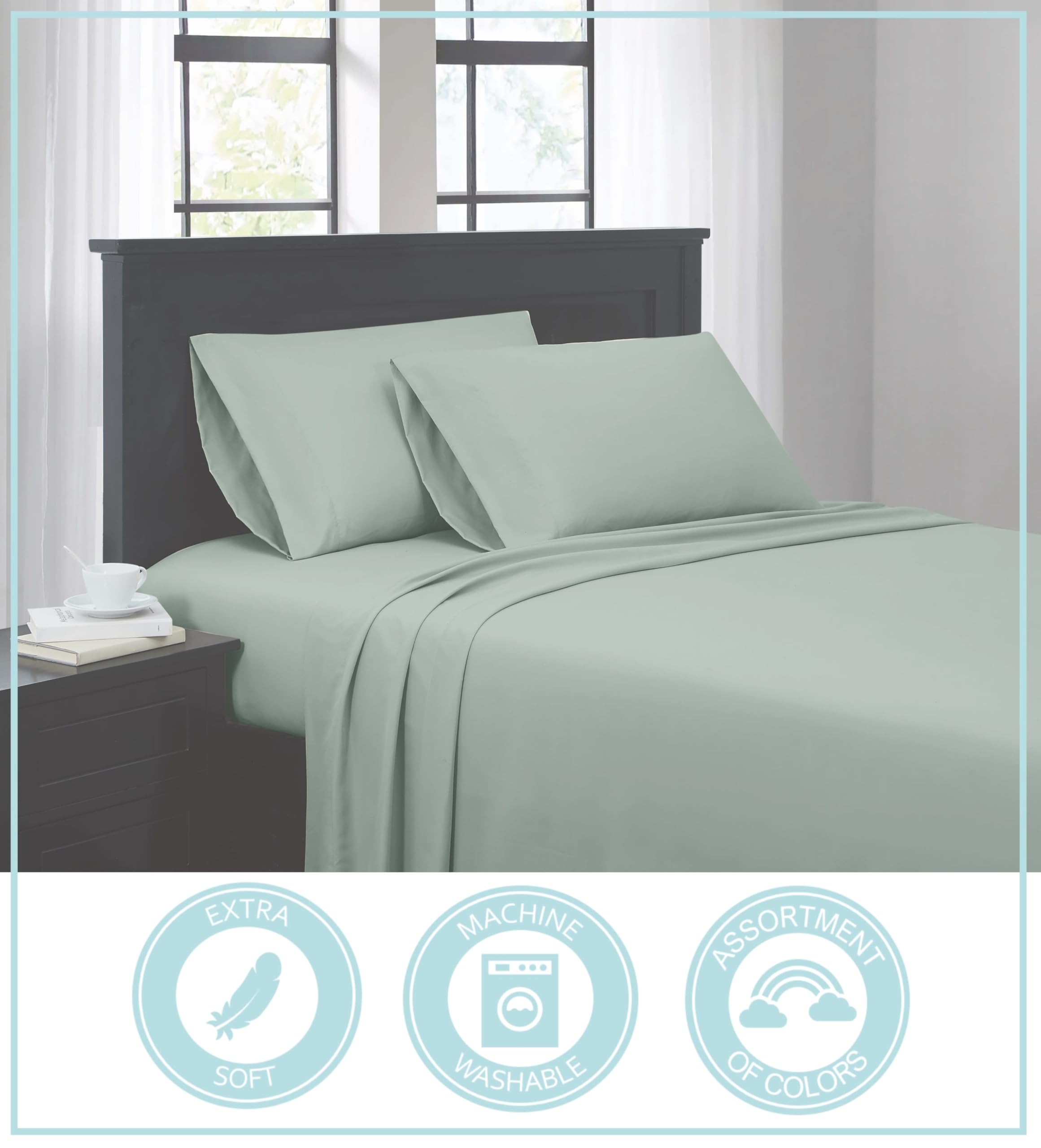Truly Soft Everyday Paquete de 4 Fundas de Almohada estándar, Color Negro, temática de Color sólido, Ropa de Cama para Adultos, Certificado Oeko-Tex