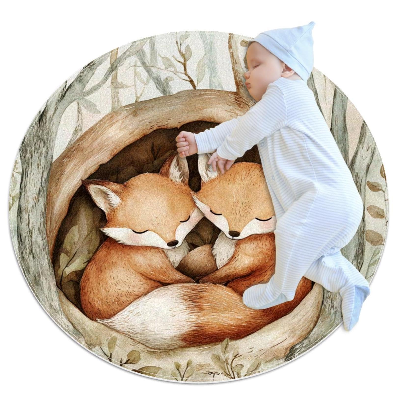 Tapis de salle de bain antidérapant rond 1m pour chambre d'enfant motif renard
