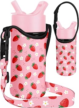 Miss Adola Water Bottle Carrier with Strap - Handheld Kids Water Bottle Holder for 10-16 oz / 14-20 oz Cute Cartoon Design Neoprene Crossbody Bottle Sling Bag for Boys Girls