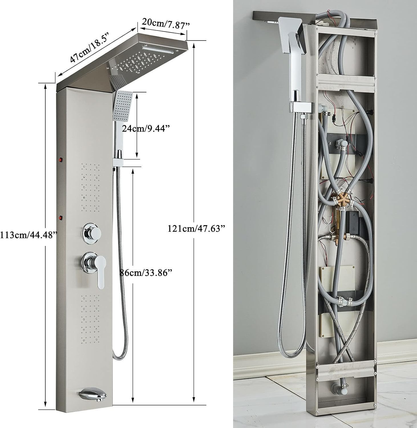 LED Stainless Steel Shower Panel Tower rain Waterfall Massage System