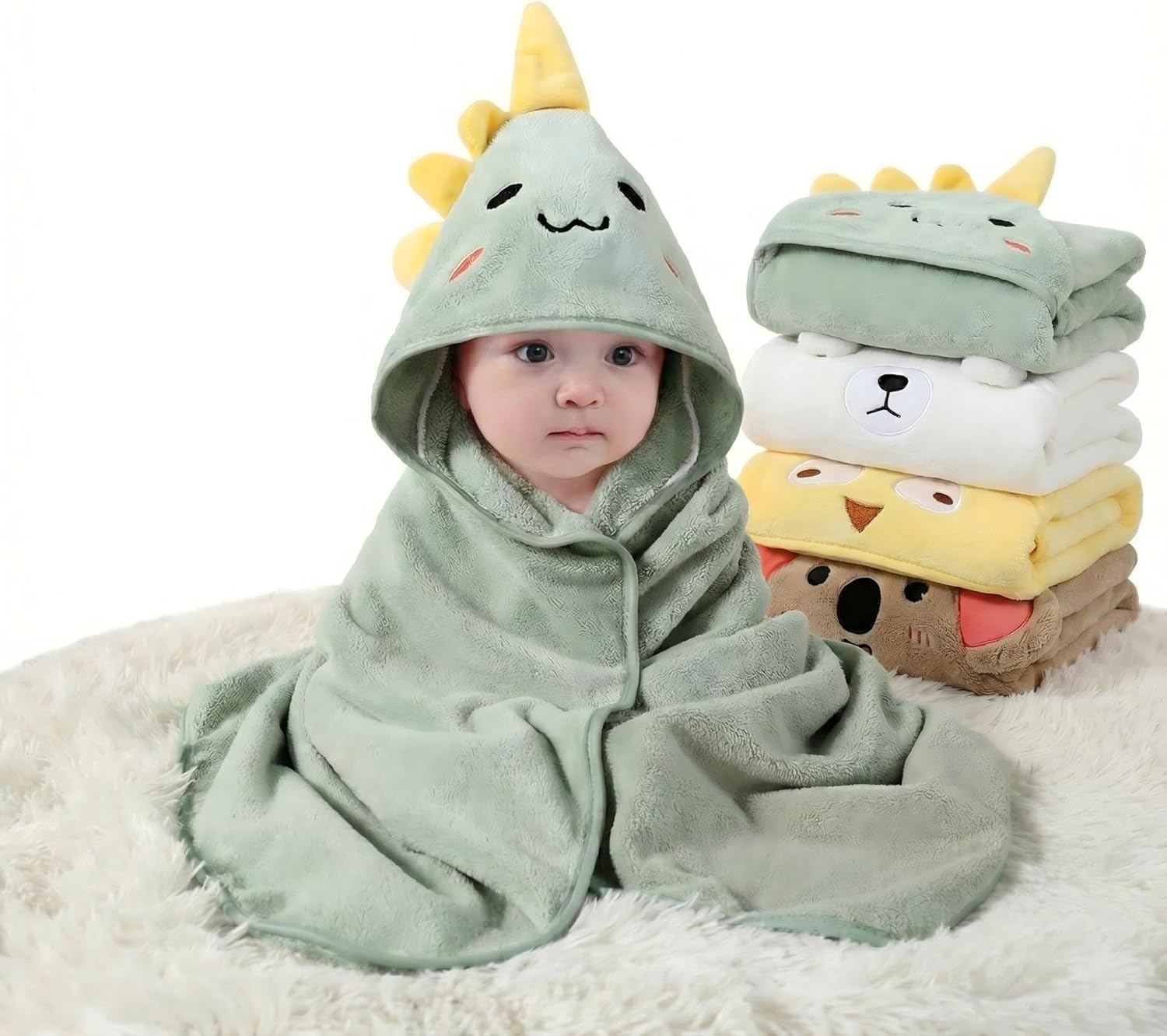 Hooded Baby Towel - 4 Pack Premium Soft Bath Towel for Baby, Newborn,Infant - Ultra Absorbent,Natural Baby Stuff Towel, Soft Coral Velvet Coral Fleece Bath Towel for Boys and Girls