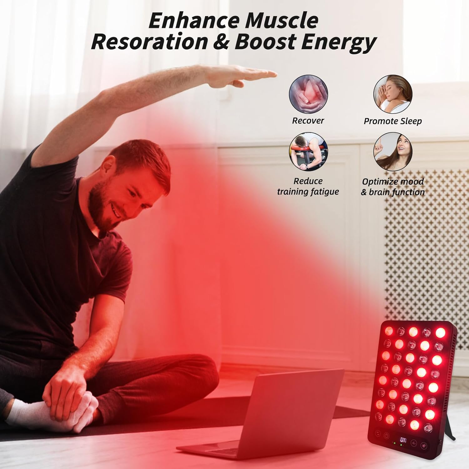 Red Light Therapy Panel, 200W High Power for Face and Body Pain Relief & Skin Care - Dual Chip 660nm Red and 850nm Infrared Light - Reduce Joint Inflammation, Improve Sleep, Built-in Timer