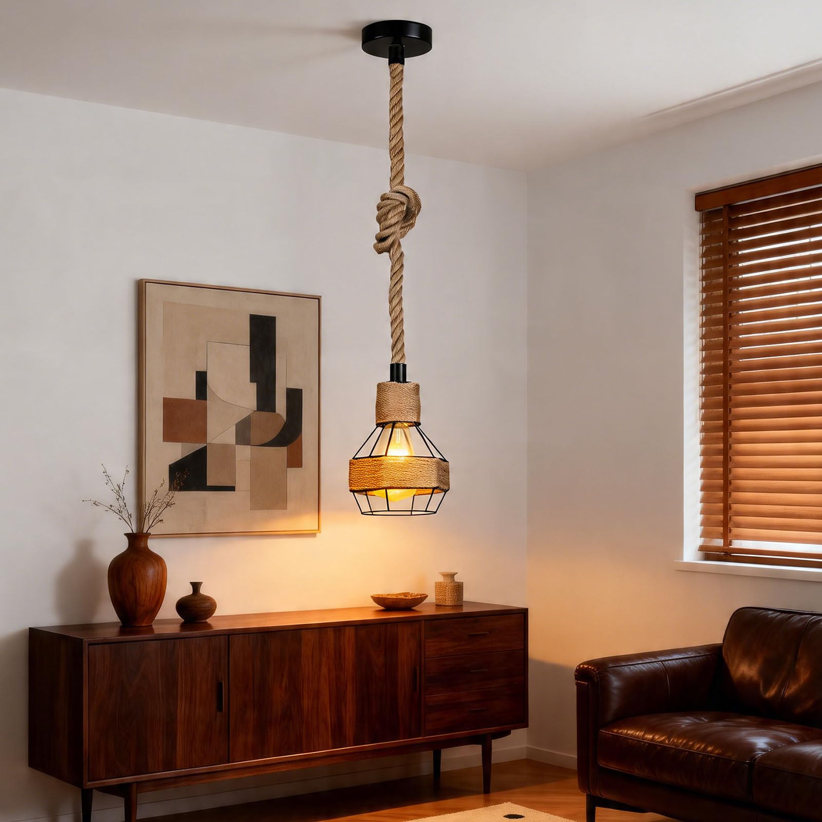 ACAREY Hanfseil Seillampe Seil Lampe, Lampenaufhängung Schwarz, Lampenfassung E27 mit Kabel, Lampenkabel mit Fassung, Outdoor Lampe Hängend, für Küche, Esszimmer, Café (A)