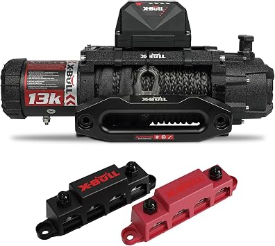 X-BULL Electric Winch 13000 lb. Load Capacity with 12V 250A 4 Stud Power Distribution Block with Cover