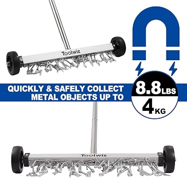 Toolwiz Magnetic Pick Up Sweeper 17-inch Heavy Duty Magnet Pickup Lawn Sweeper Roofing Tools, 8.8 Lbs Yard Tools with Smooth Wheels to Clean Nails for Construction