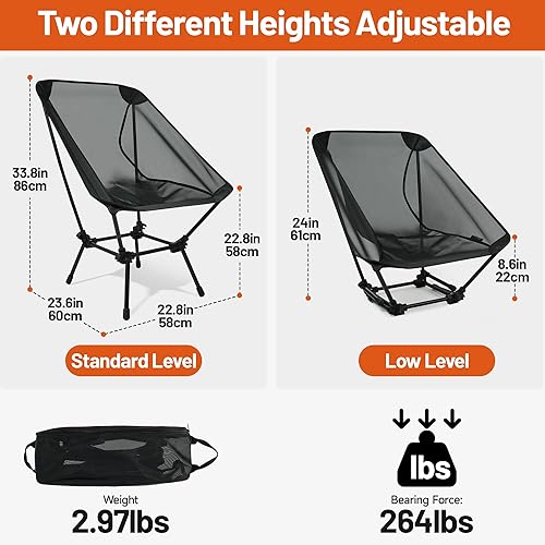 Miniatura 2 de Himalaya Silla de playa ultraligera, 2 alturas silla de camping ligera, sillas plegables de malla para mochilero, sillas de campamento compactas