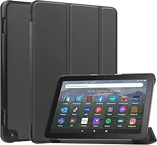 For New Fire HD 8 ケース (2024年発売)スタンド機能付き 開閉式三つ折薄型スタンドケース PUレザー Fire HD 8/Fire HD 8 Plus 2024 第12世代 8インチ カバー (ブラック)