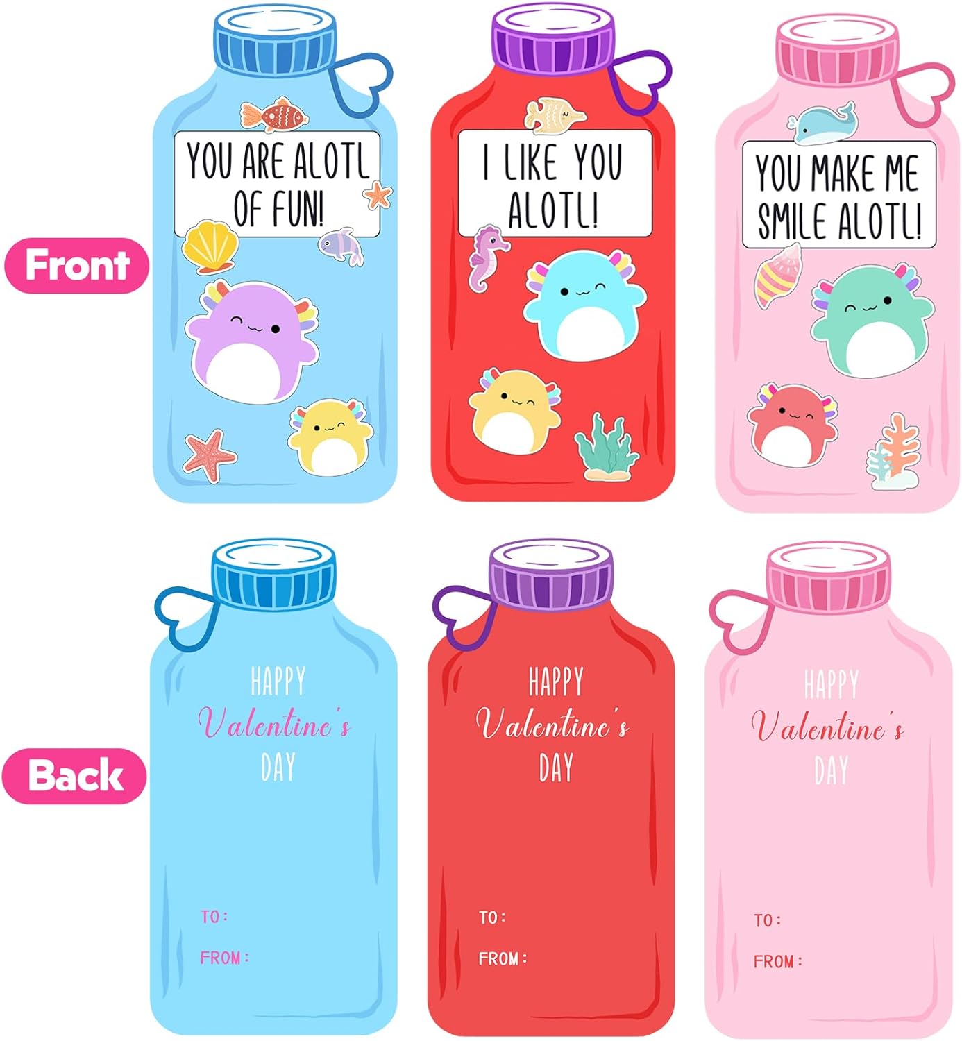 ORIENTAL CHERRY Valentines Day Gifts for Kids - 24 Pack Axolotl Plush Toys Keychains with Valentine Gifts Cards for Boys Girls Toddlers Friends Classroom School Exchange Party Favors - Image 5