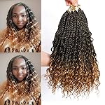 Box Braids Crochet Braids Curly Ends 14 Inch Goddess Box Braids Crochet Hair Synthetic Crochet Hair Extensions (14(8Packs), 1B/27)
