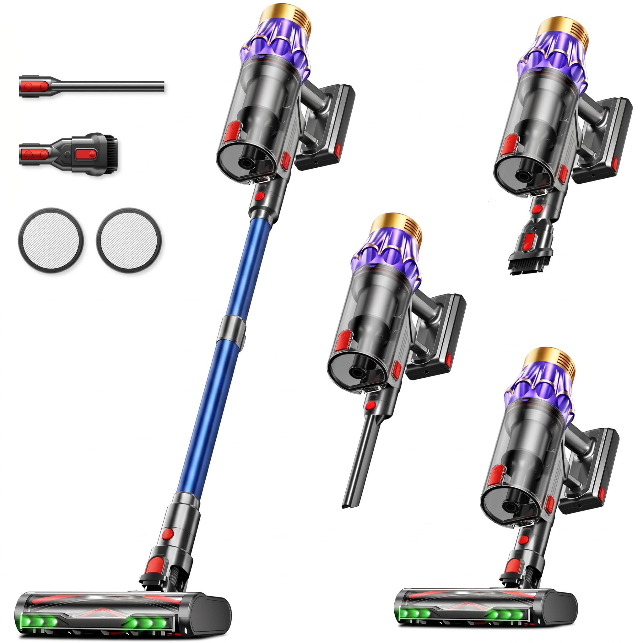 JOBEAR Aspiradora sin Cables, aspiradoras para el hogar con autonomía, Cepillo antienredos, Pantalla Inteligente y depósito de 1.8L, aspiradora de Mano y Escoba sin Cables (Azul)