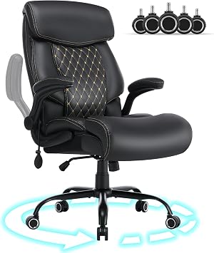 Big and Tall Office Chair 600lbs, Heavy Duty Ergonomic Executive Desk with Adjustable Armrests, Wide Seat, PU Leather Fabric, Air-Adjust Lumbar, Comfortable Office Chair for Heavy People