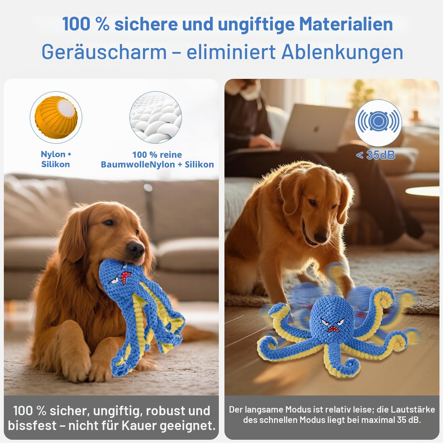 Interaktives Hundespielzeug, Oktopus, langlebiges, automatisches Spring-Hundespielzeug, um sie beschäftigt zu halten, quietschendes, bewegliches Tauziehen, Hundespielzeug, wiederaufladbar über