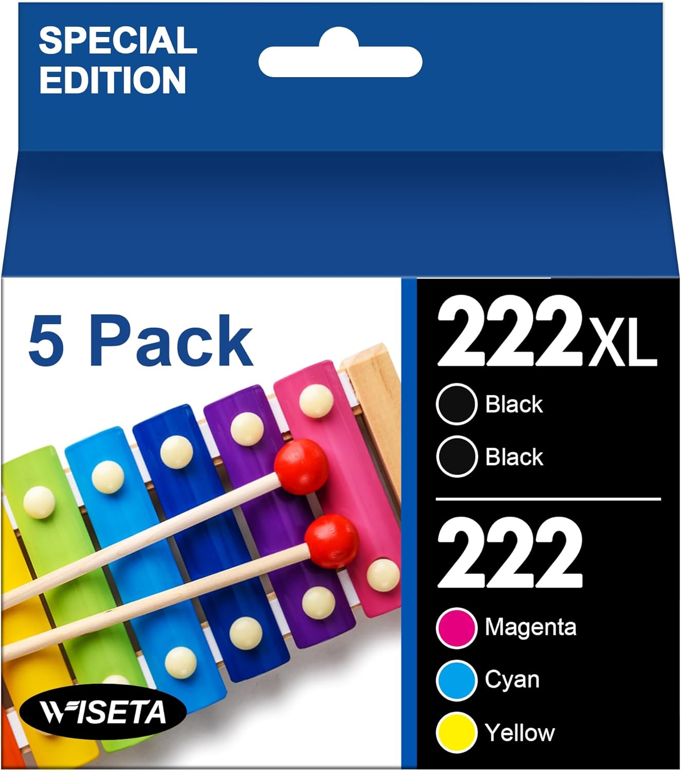 222XL High Capacity Black & Standard Color 5-Pack Remanufactured for Epson 222 Ink Cartridges Combo Pack Work for Workforce WF-2960 Expression XP-5200 Printer (2 Black, 1 Cyan, 1 Magenta, 1 Yellow)