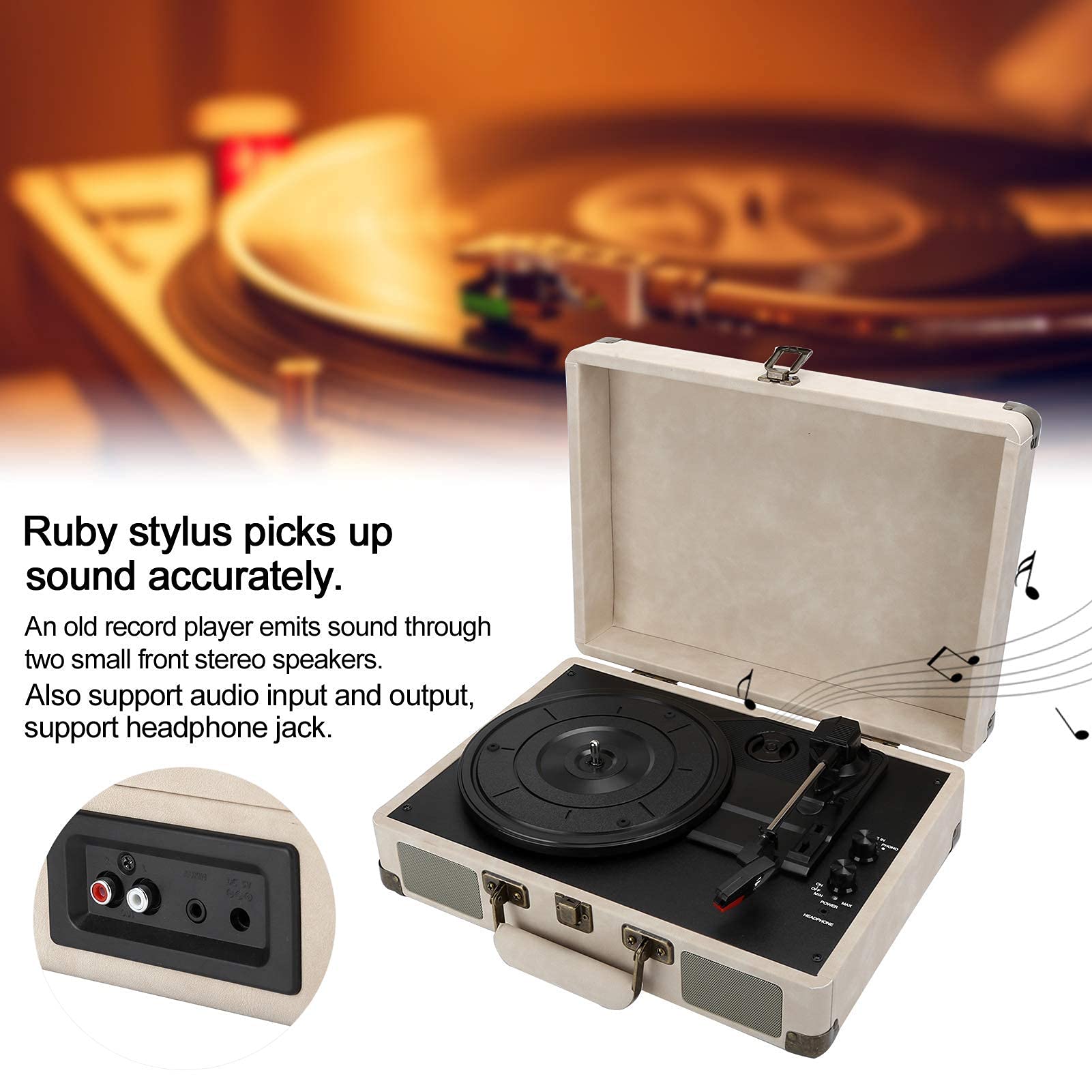 Giradischi in Vinile, Giradischi Portatile Vintage con Bluetooth, 33/45/78 Giri/min, 100/u2011, Supporto per Dischi in Vinile da 7/10/12 Pollici. Ciao