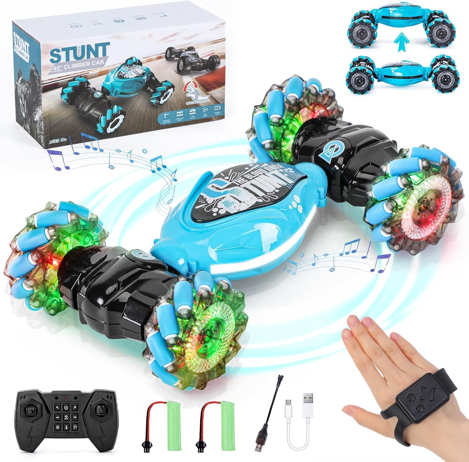 Remote Control Cars for Kids Adults,Gesture Sensor Drift RC Stunt Car,Ltteaoy Double Sided Rotating 4WD High Speed Off-Road Vehicle Toys 360° Rotation with Lights and Music,Gifts for Boys Girls Age 6+