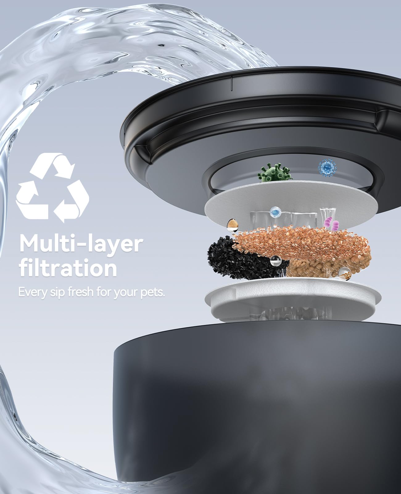 FEELNEEDY Fuente para Gatos 3L Bebedero de Agua Gatos, Súper Silenciosa, Cubeta en Acero Inoxidable, Fácil de Limpiar, con LED y 1 Filtro de Carbón Activado, Negra