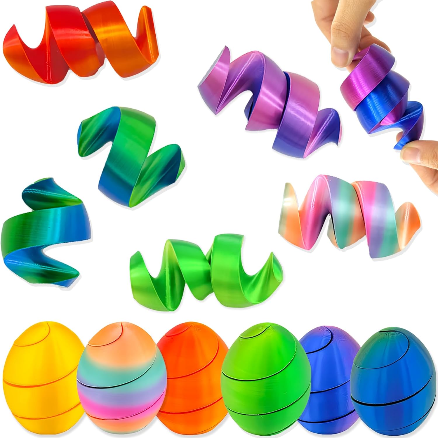 Easter Egg Stuffers for Teens Toddler 6Pcs 3D Printed Spiral Egg Fidget Toy,Easter Egg Fillers Easter Gifts for Kid Easter Basket Stuffer Filler,Classroom Prize,Easter Themed Party Favors