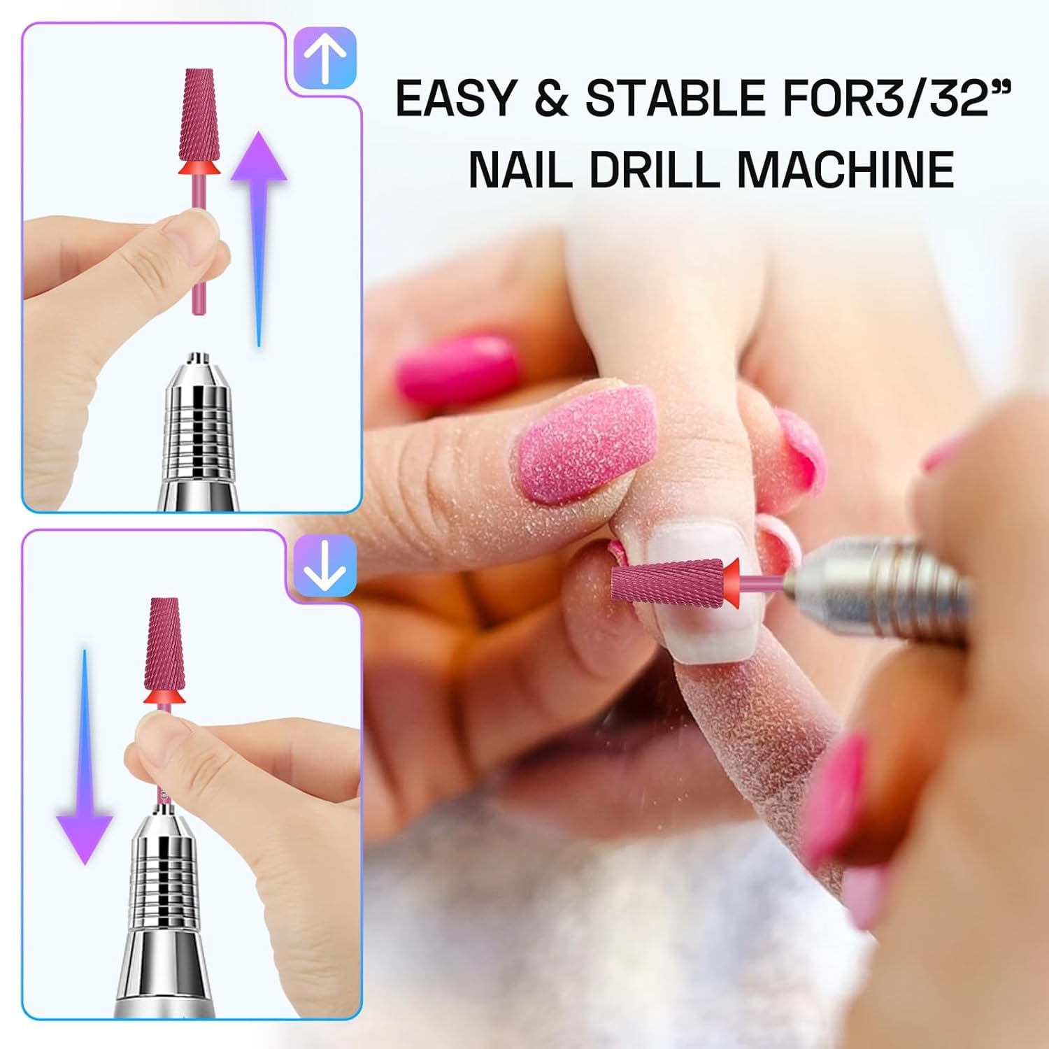 Depvko 5 in 1 Punte Fresa Unghie, 3/32" punte per unghie in carburo tungsteno per trapano per unghie, punta fresa rimozione gel professionale per manicure pedicure (Classic 5 in 1-Rossa, Fine-F)