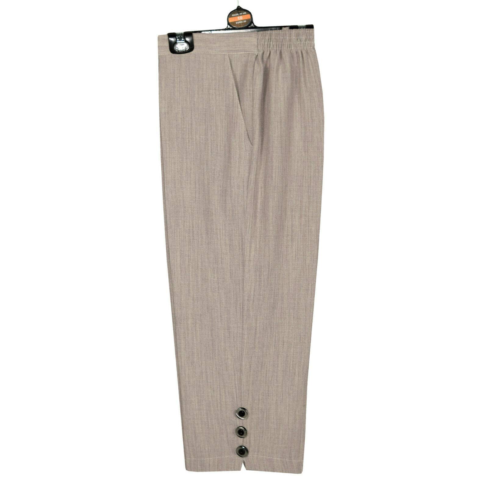Storm Island Ladies Linen Trouser Three Quarter Length Women Capri 3/4 Casual Pant Jogger (Beige, 18)