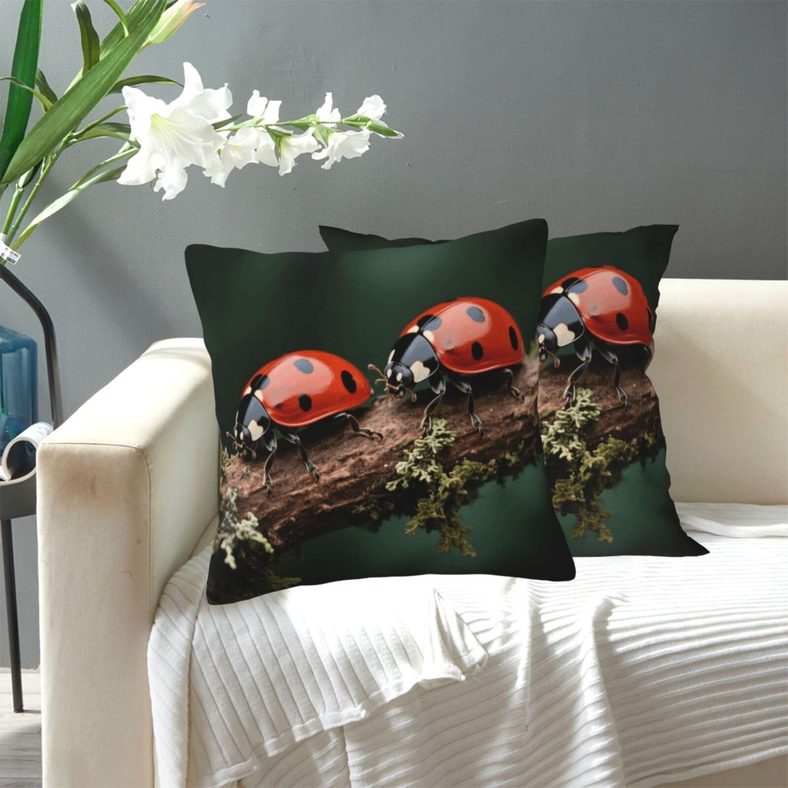 FekiLoot Decorative Throw Pillow Covers Modern Farmhouse Pillowcase Double Sided Cozy Cushion Cover for Sofa Couch Bed 12"X12" Ladybug