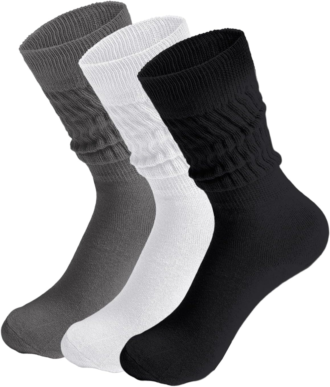 Moon Wood 3 Pairs Crew Slouch Socks for Women Cotton Scrunch Ankle Socks Size 6-11