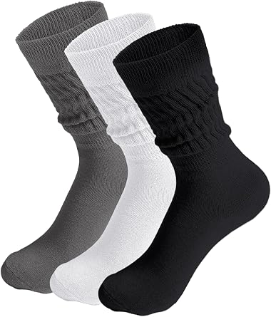 Moon Wood 3 Pairs Crew Slouch Socks for Women Cotton Scrunch Ankle Socks Size 6-11
