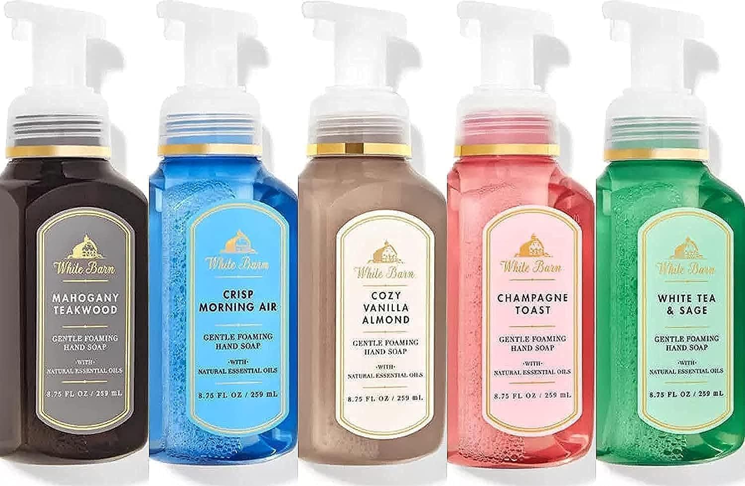 Bath & Body Works and Gentle Foaming Hand Soap Kitchen Basics - Cozy Vanilla Almond, Crisp Morning Air, Mahogany Teakwood, Champagne Toast, White Tea and Sage, 8.75, Pack of 5